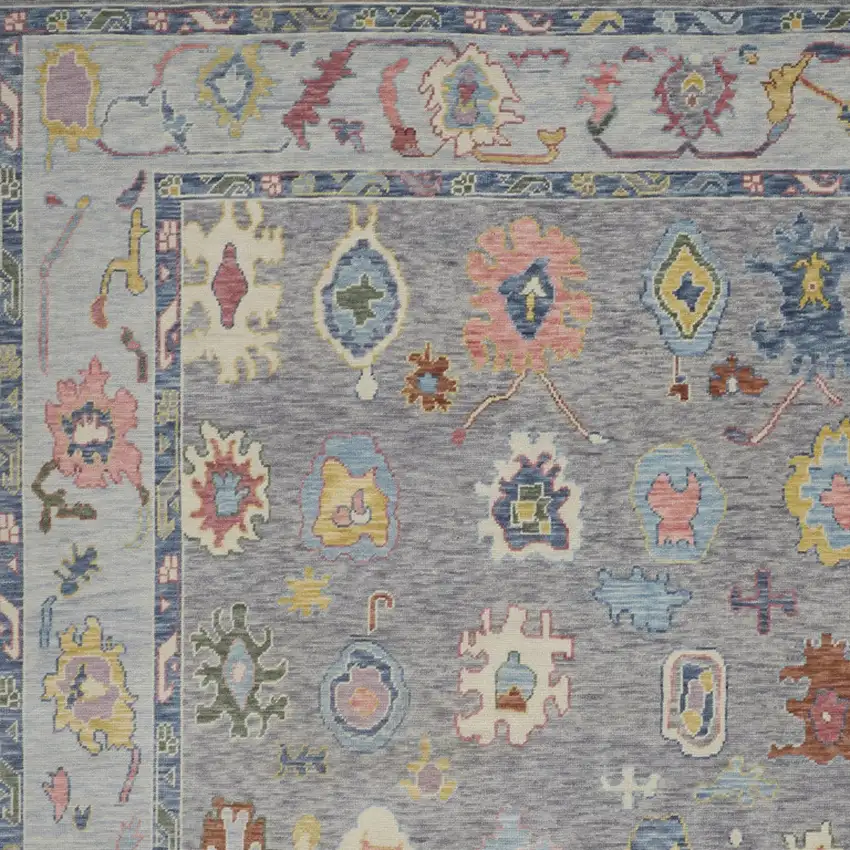 Gray Blue and Red Wool Oriental Hand Knotted Area Rug With Fringe Photo 8