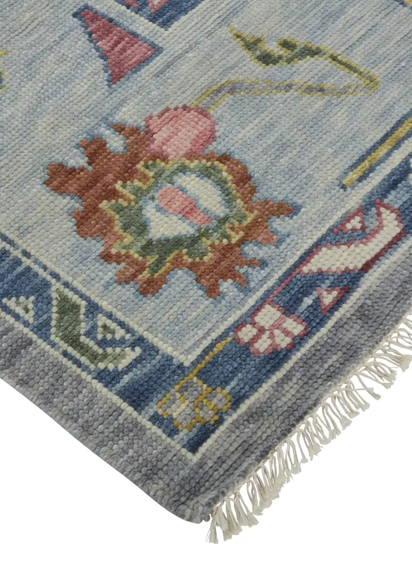 Gray Blue and Red Wool Oriental Hand Knotted Area Rug With Fringe Photo 9