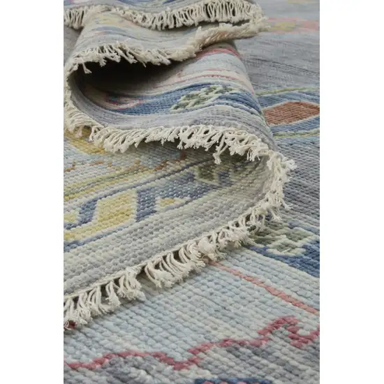 Gray Blue and Red Wool Oriental Hand Knotted Area Rug With Fringe Photo 9