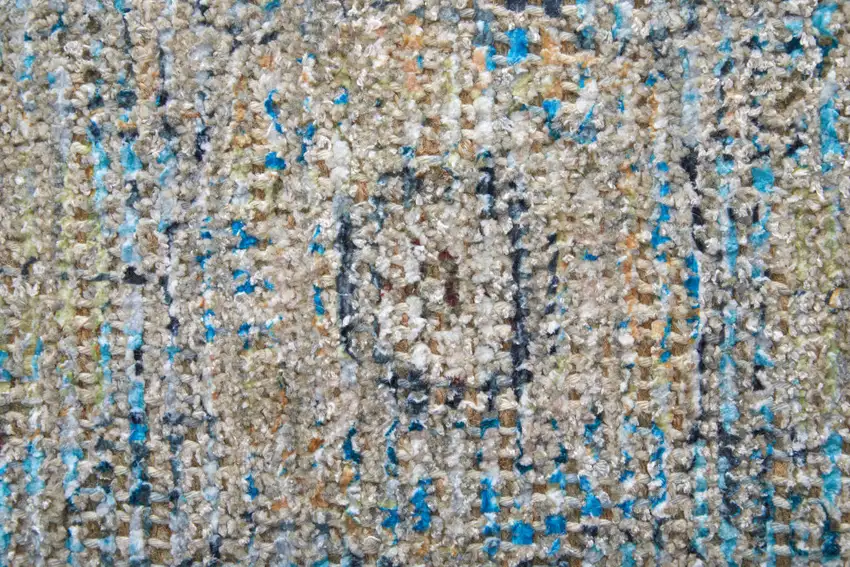 Gray Blue and Tan Abstract Hand Woven Distressed Area Rug With Fringe Photo 9