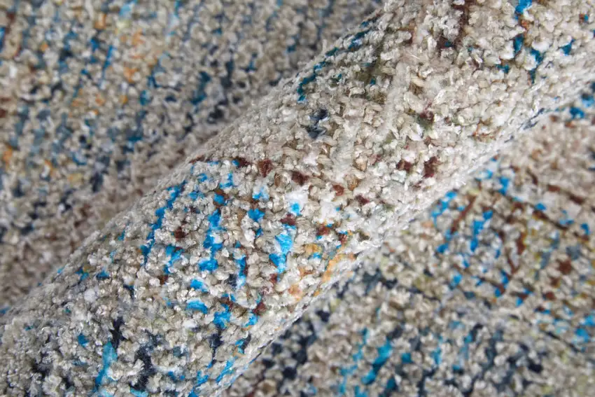 Gray Blue and Tan Abstract Hand Woven Distressed Area Rug With Fringe Photo 8