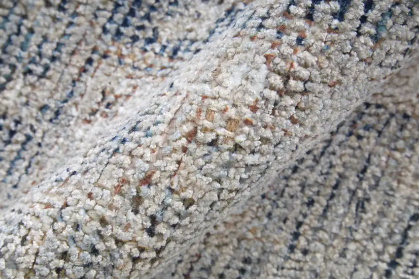 Gray Blue and Taupe Abstract Hand Woven Distressed Area Rug With Fringe Photo 6
