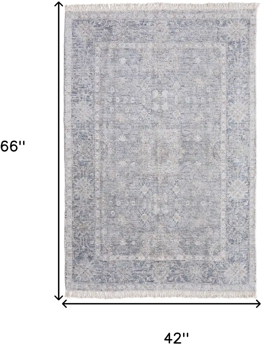 Gray Blue and Taupe Abstract Hand Woven Distressed Area Rug With Fringe Photo 3