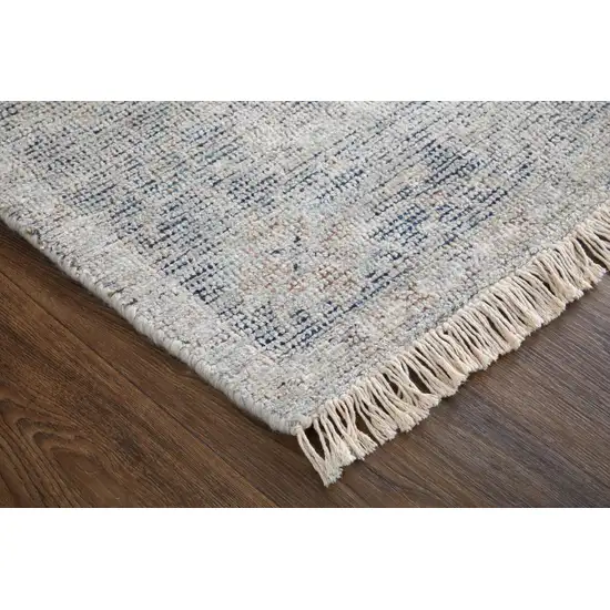Gray Blue and Taupe Abstract Hand Woven Distressed Area Rug With Fringe Photo 9