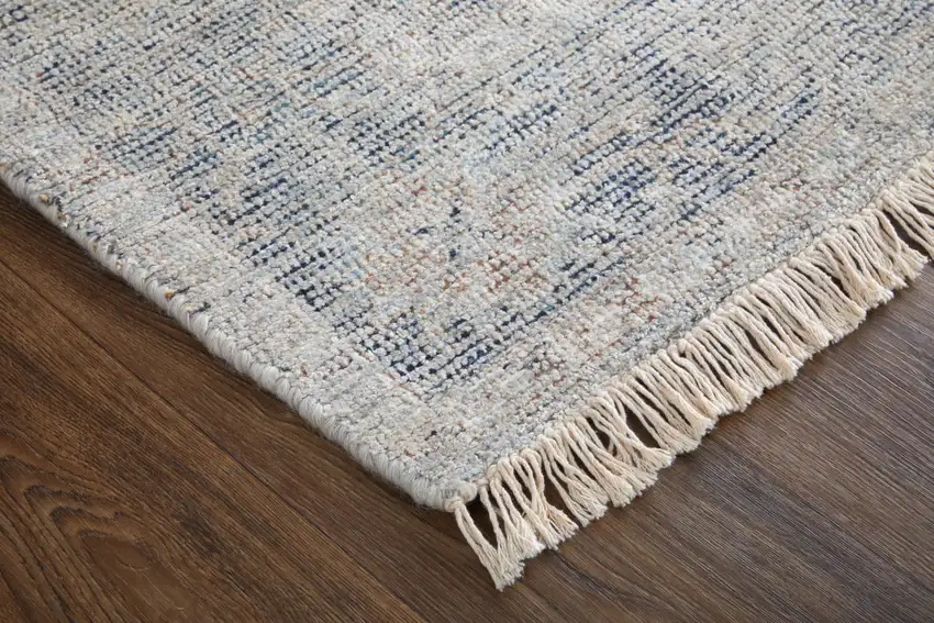 Gray Blue and Taupe Abstract Hand Woven Distressed Area Rug With Fringe Photo 9