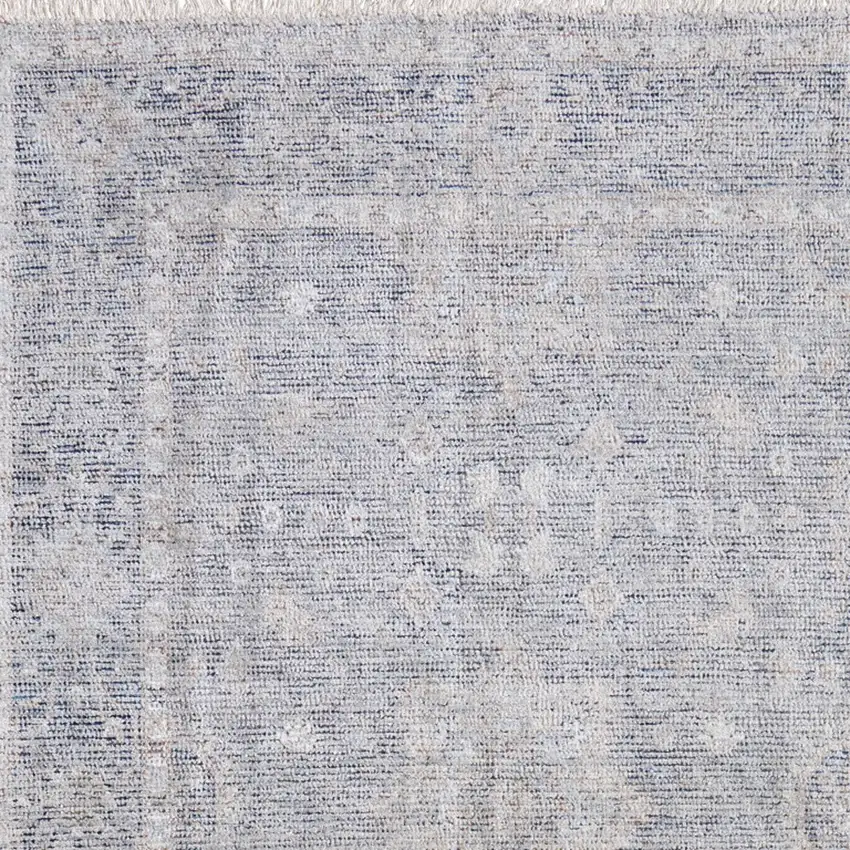 Gray Blue and Taupe Abstract Hand Woven Distressed Area Rug With Fringe Photo 9