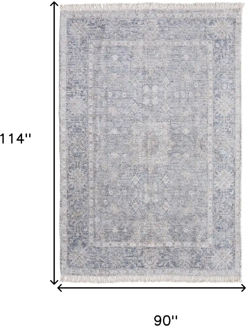 Gray Blue and Taupe Abstract Hand Woven Distressed Area Rug With Fringe Photo 3