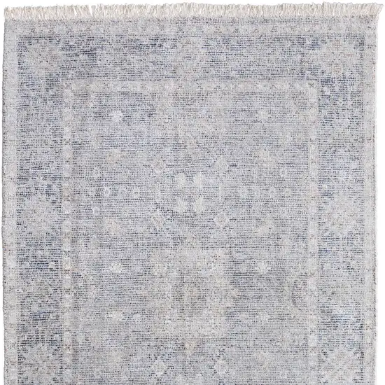 Gray Blue and Taupe Abstract Hand Woven Distressed Area Rug With Fringe Photo 9