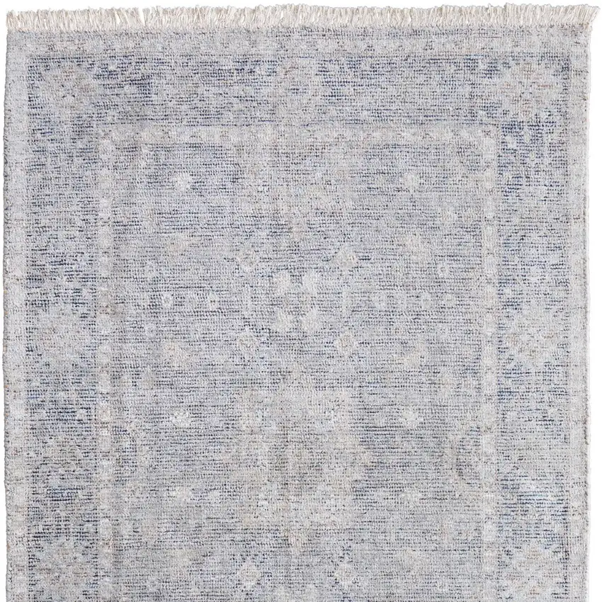 Gray Blue and Taupe Abstract Hand Woven Distressed Area Rug With Fringe Photo 9