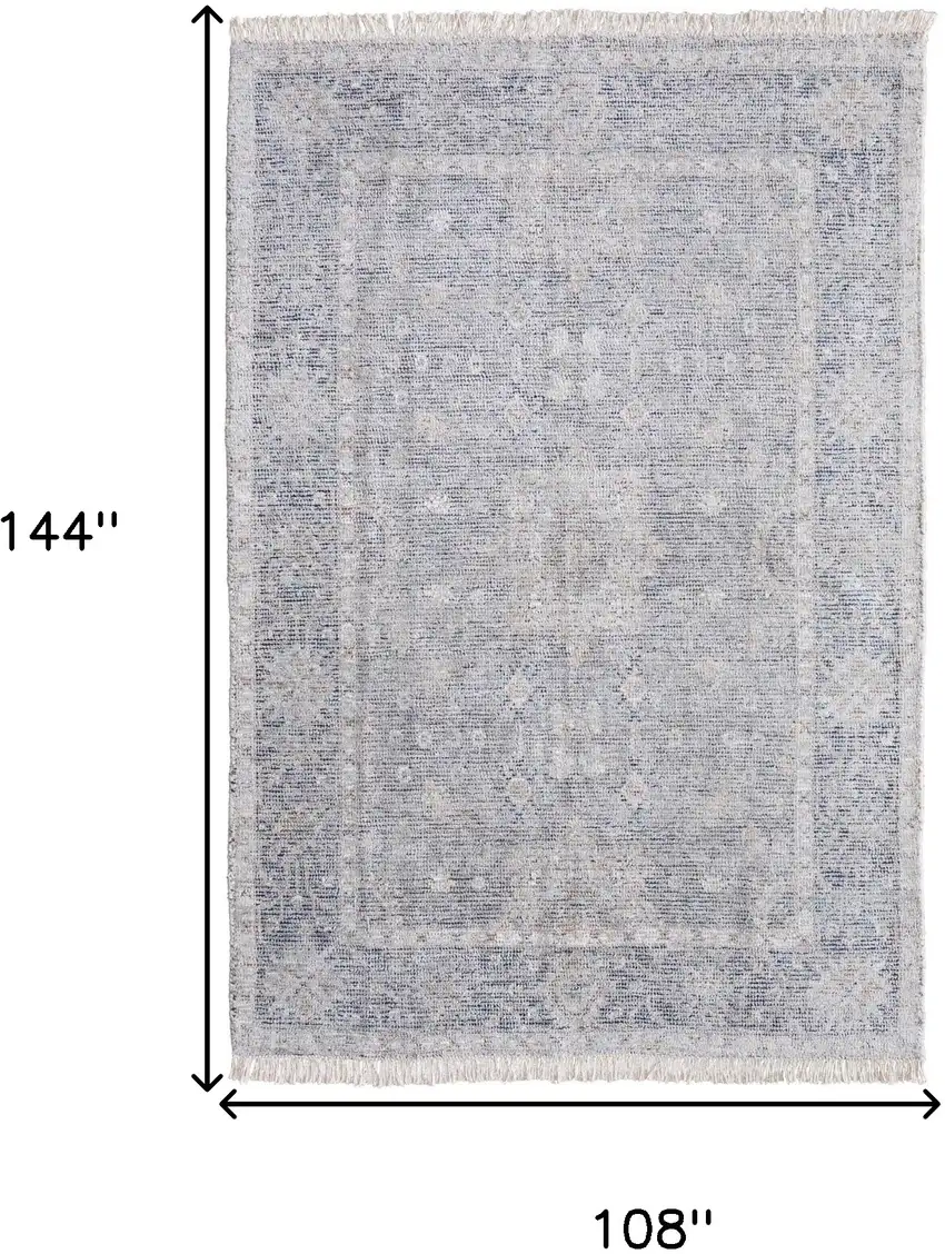 Gray Blue and Taupe Abstract Hand Woven Distressed Area Rug With Fringe Photo 3