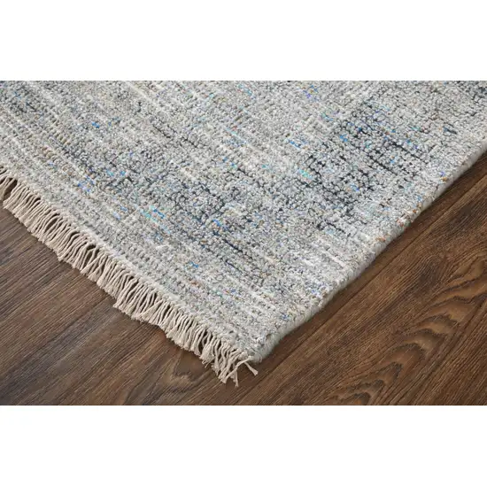 Gray Blue and Taupe Abstract Hand Woven Distressed Area Rug With Fringe Photo 9