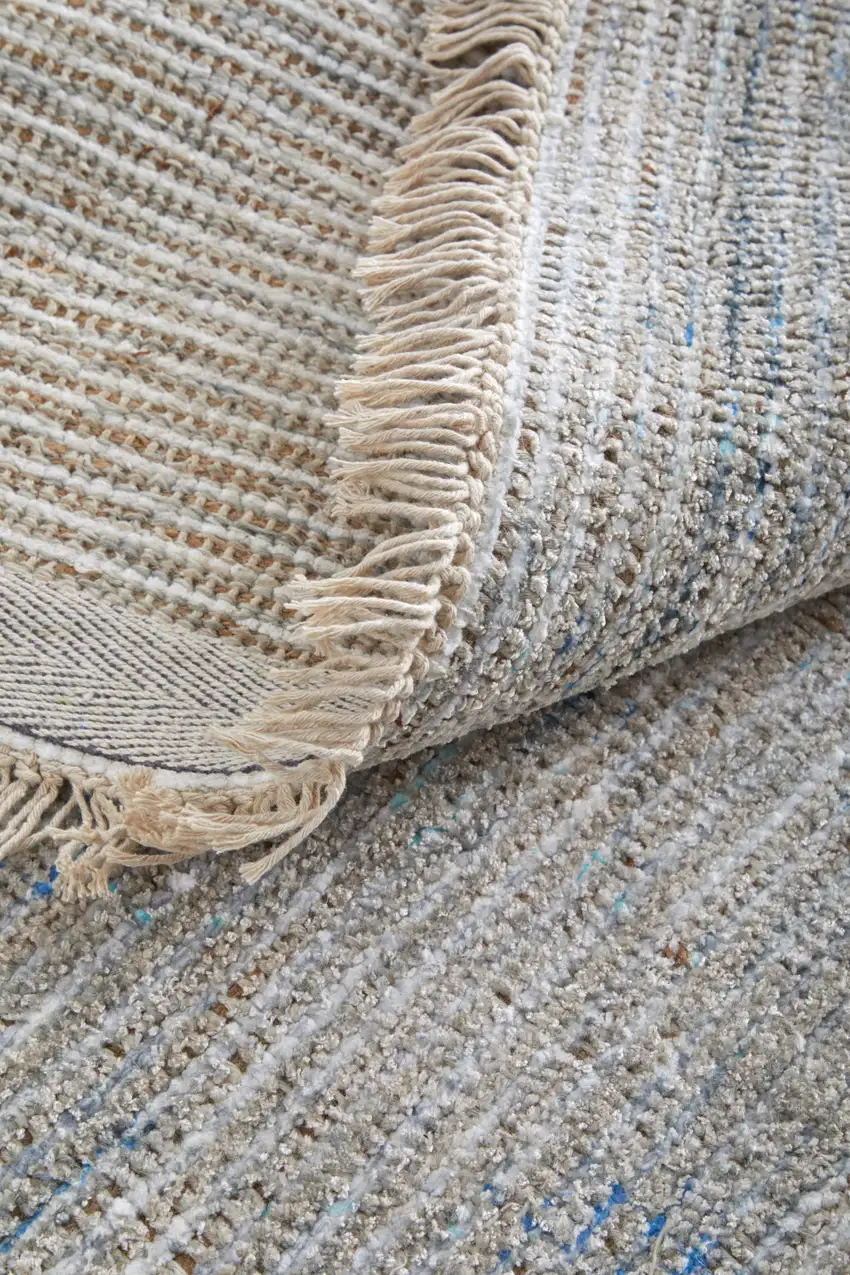 Gray Blue and Taupe Abstract Hand Woven Distressed Area Rug With Fringe Photo 5