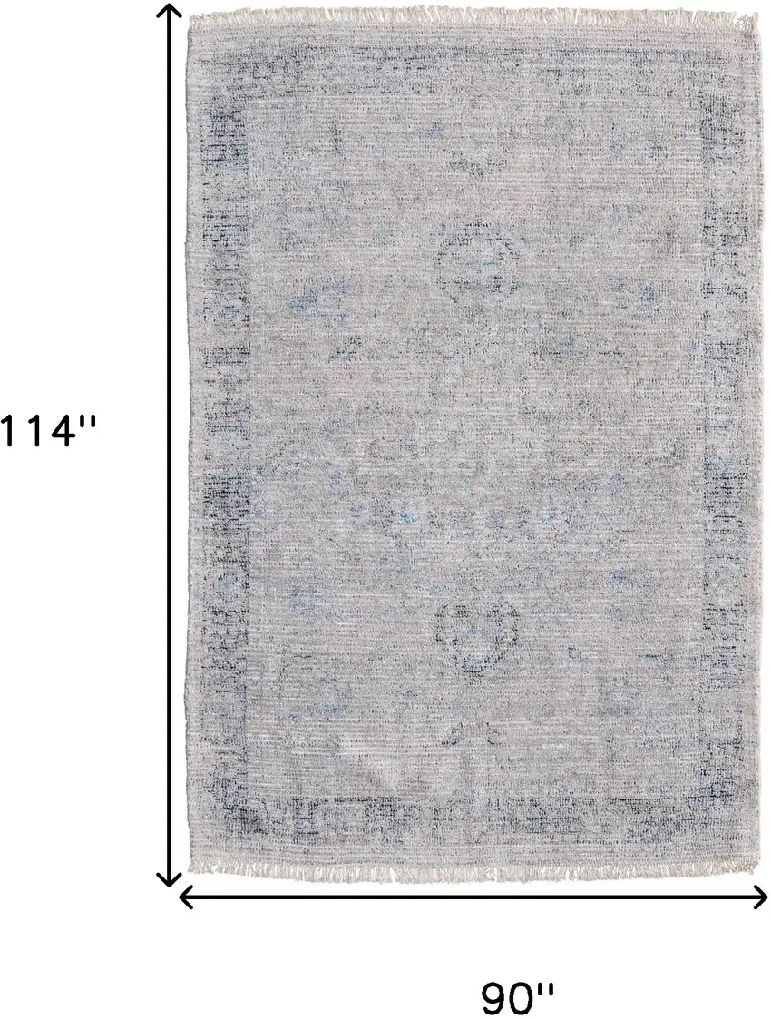 Gray Blue and Taupe Abstract Hand Woven Distressed Area Rug With Fringe Photo 3
