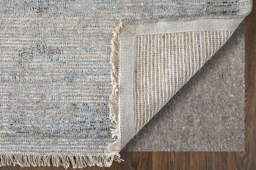 Gray Blue and Taupe Abstract Hand Woven Distressed Area Rug With Fringe Photo 9