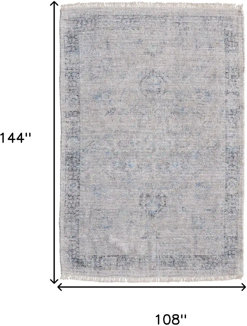 Gray Blue and Taupe Abstract Hand Woven Distressed Area Rug With Fringe Photo 3