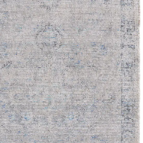 Gray Blue and Taupe Abstract Hand Woven Distressed Area Rug With Fringe Photo 9