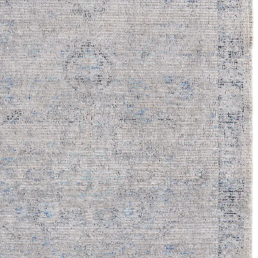 Gray Blue and Taupe Abstract Hand Woven Distressed Area Rug With Fringe Photo 9