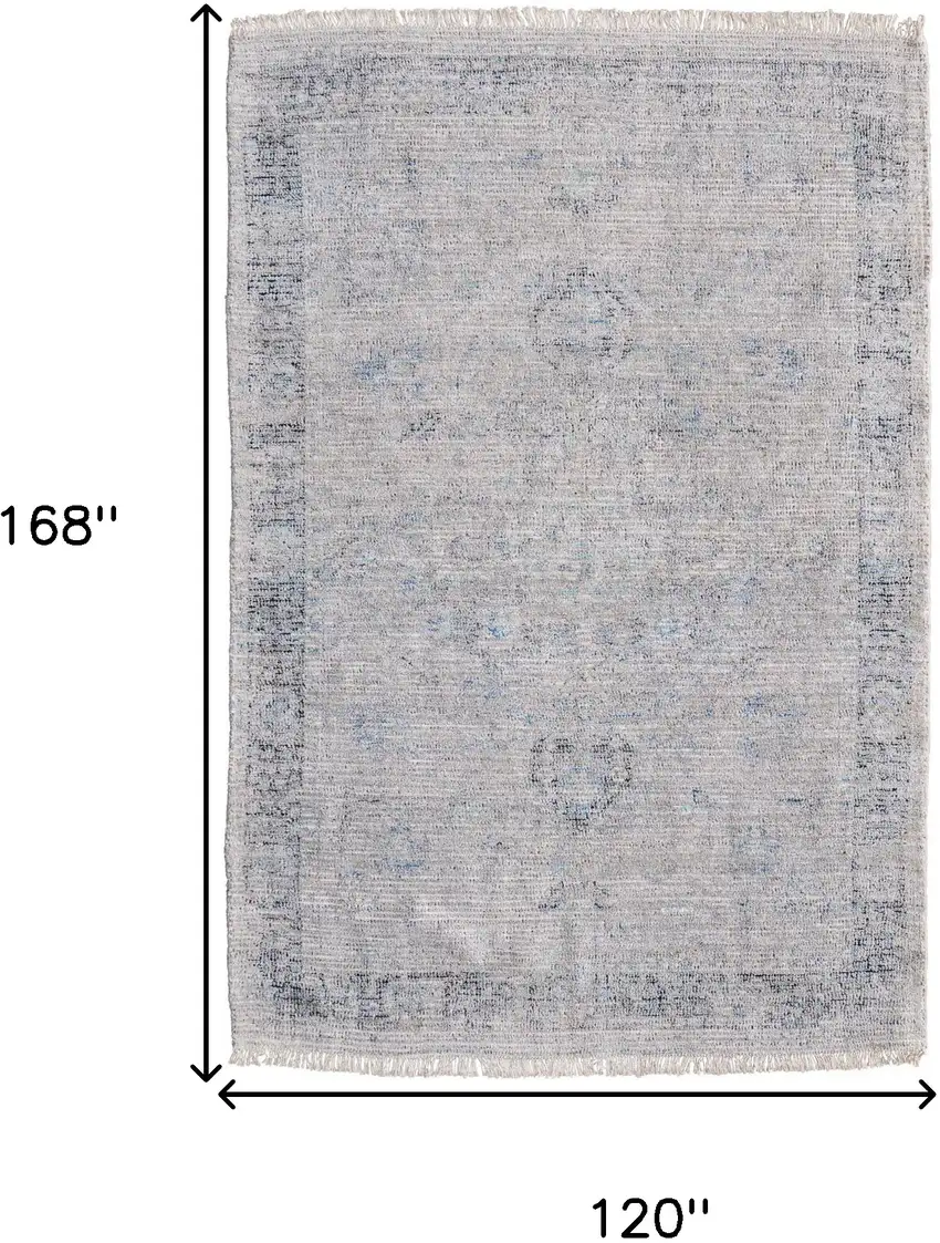 Gray Blue and Taupe Abstract Hand Woven Distressed Area Rug With Fringe Photo 3