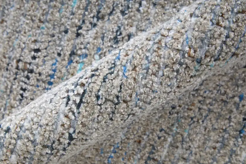 Gray Blue and Taupe Abstract Hand Woven Distressed Area Rug With Fringe Photo 6