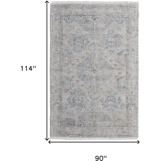 Gray Blue and Taupe Oriental Hand Woven Distressed Area Rug With Fringe Photo 3