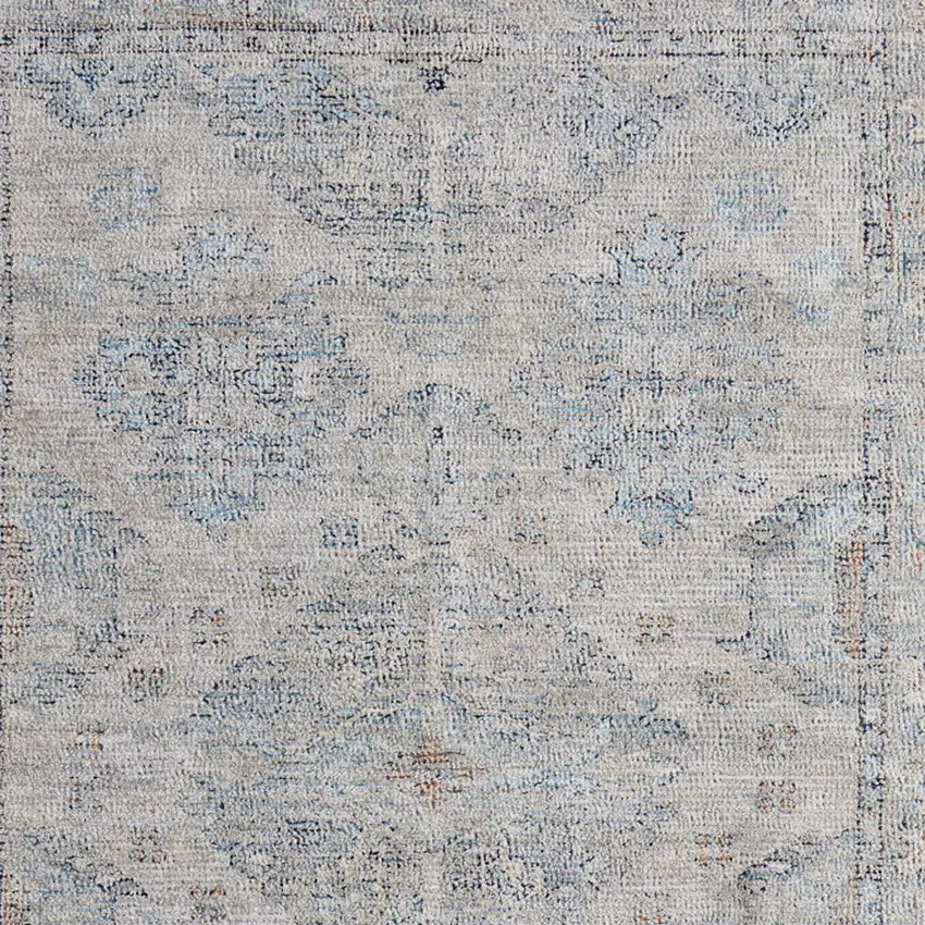 Gray Blue and Taupe Oriental Hand Woven Distressed Area Rug With Fringe Photo 9