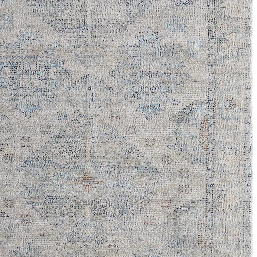 Gray Blue and Taupe Oriental Hand Woven Distressed Area Rug With Fringe Photo 8