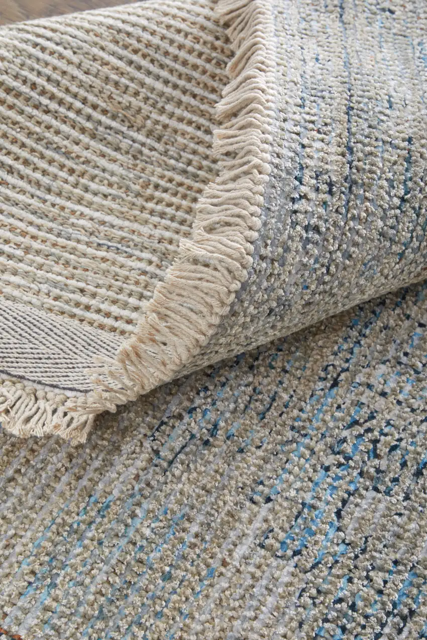 Gray Blue and Taupe Oriental Hand Woven Distressed Area Rug With Fringe Photo 8