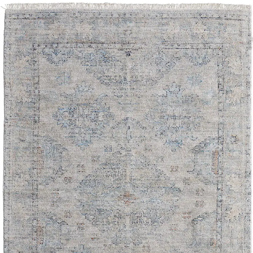 Gray Blue and Taupe Oriental Hand Woven Distressed Area Rug With Fringe Photo 4
