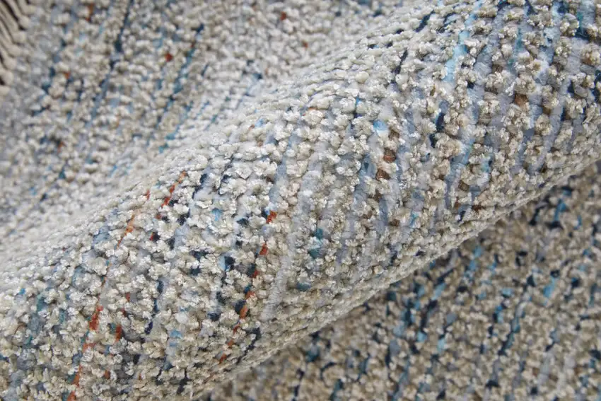 Gray Blue and Taupe Oriental Hand Woven Distressed Area Rug With Fringe Photo 6
