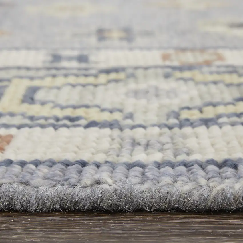 Gray Blue and Taupe Wool Geometric Hand Knotted Area Rug With Fringe Photo 6