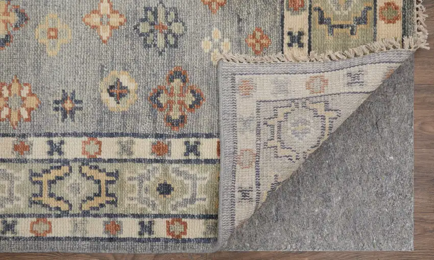 Gray Blue and Taupe Wool Geometric Hand Knotted Area Rug With Fringe Photo 8