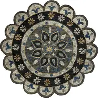 Photo of Gray Border Floral Medallion Area Rug