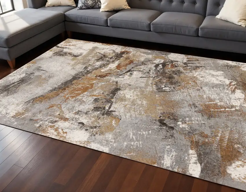 Gray Brown And Beige Abstract Area Rug Photo 1