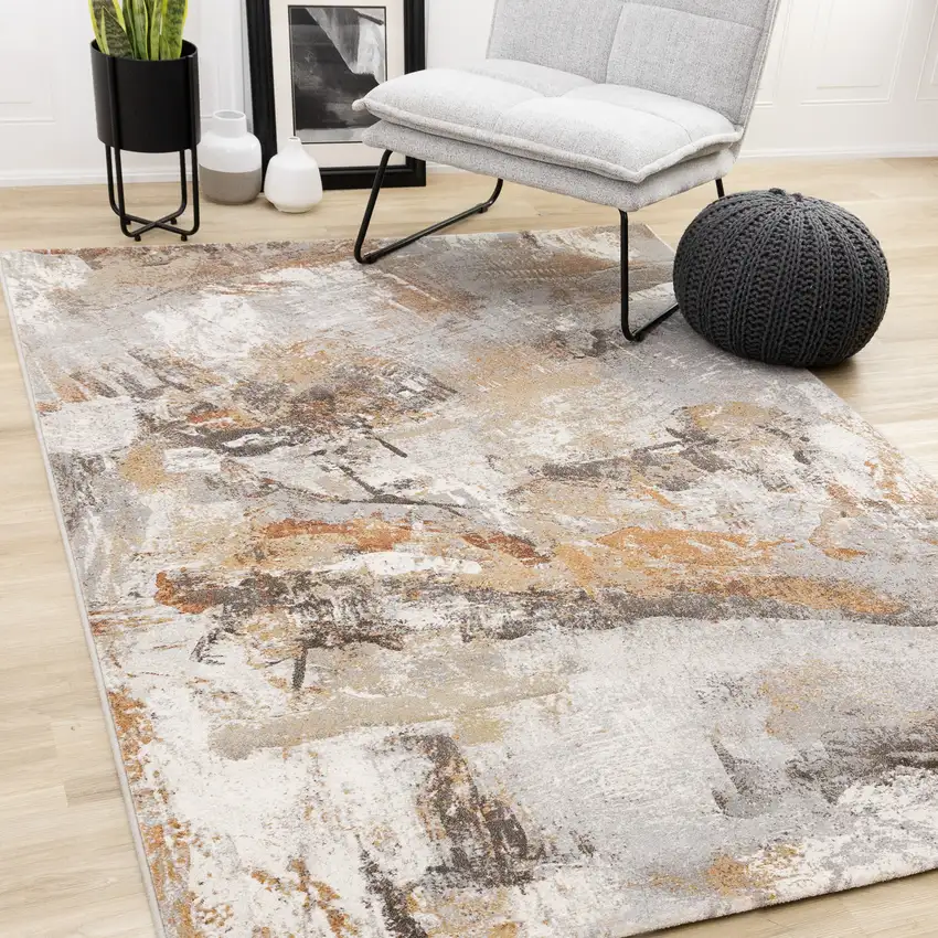 Gray Brown And Beige Abstract Area Rug Photo 5