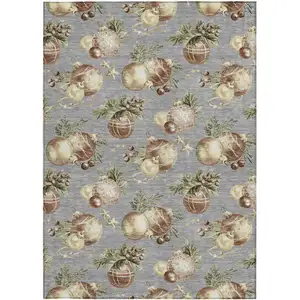 Photo of Gray Brown And Beige Botanical Leaves Washable Indoor Outdoor Area Rug