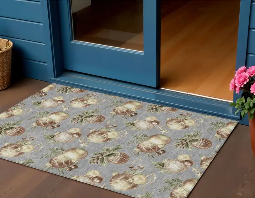 Gray Brown And Beige Botanical Leaves Washable Indoor Outdoor Area Rug Photo 2