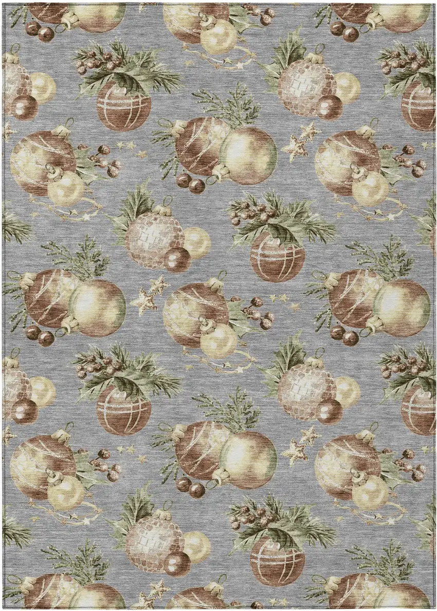 Gray Brown And Beige Botanical Leaves Washable Indoor Outdoor Area Rug Photo 7