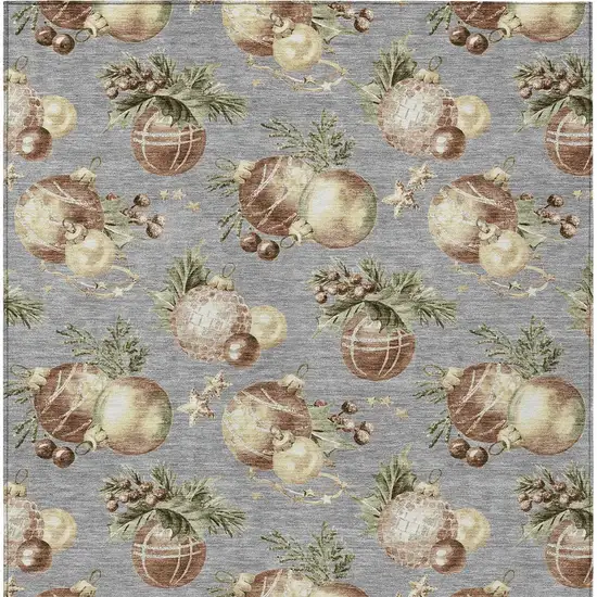 Gray Brown And Beige Botanical Leaves Washable Indoor Outdoor Area Rug Photo 8