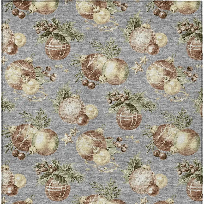 Gray Brown And Beige Botanical Leaves Washable Indoor Outdoor Area Rug Photo 9