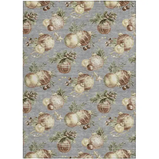 Gray Brown And Beige Botanical Leaves Washable Indoor Outdoor Area Rug Photo 1