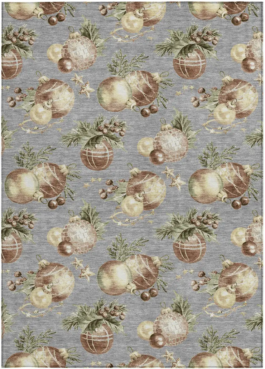 Gray Brown And Beige Botanical Leaves Washable Indoor Outdoor Area Rug Photo 1