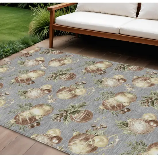 Gray Brown And Beige Botanical Leaves Washable Indoor Outdoor Area Rug Photo 2