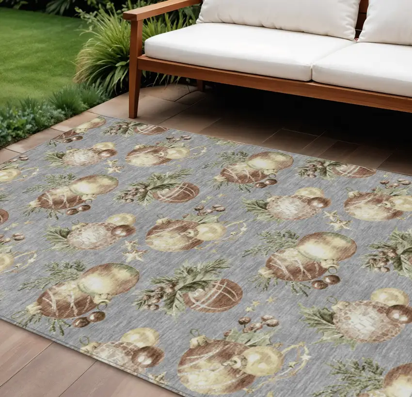 Gray Brown And Beige Botanical Leaves Washable Indoor Outdoor Area Rug Photo 2