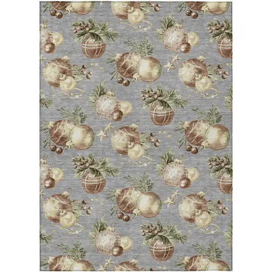 Gray Brown And Beige Botanical Leaves Washable Indoor Outdoor Area Rug Photo 8