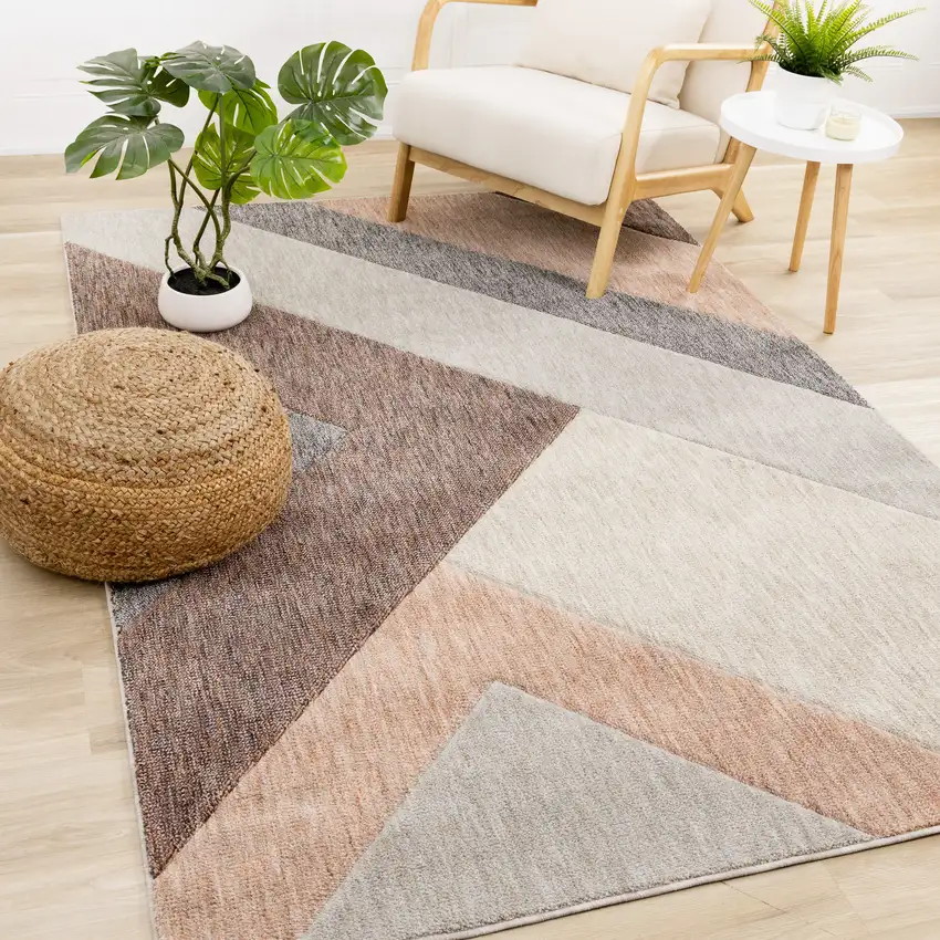 Gray Brown And Beige Geometric Area Rug Photo 5