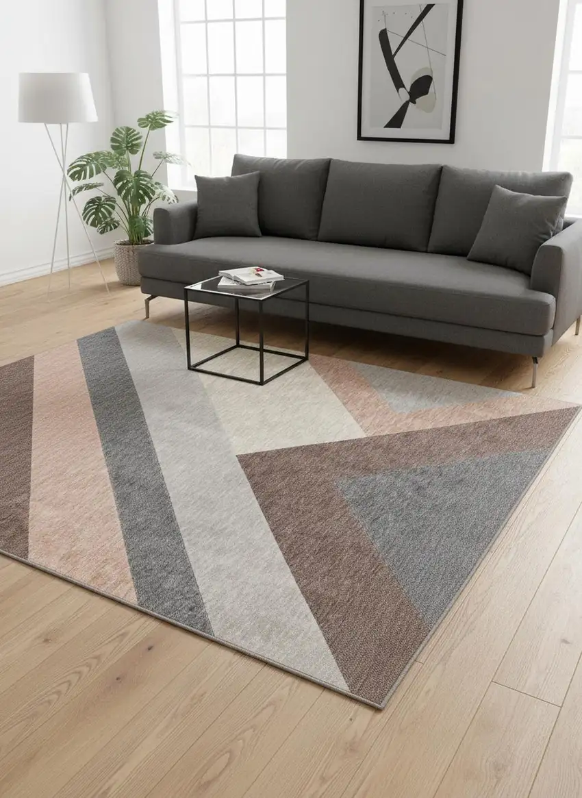 Gray Brown And Beige Geometric Area Rug Photo 1