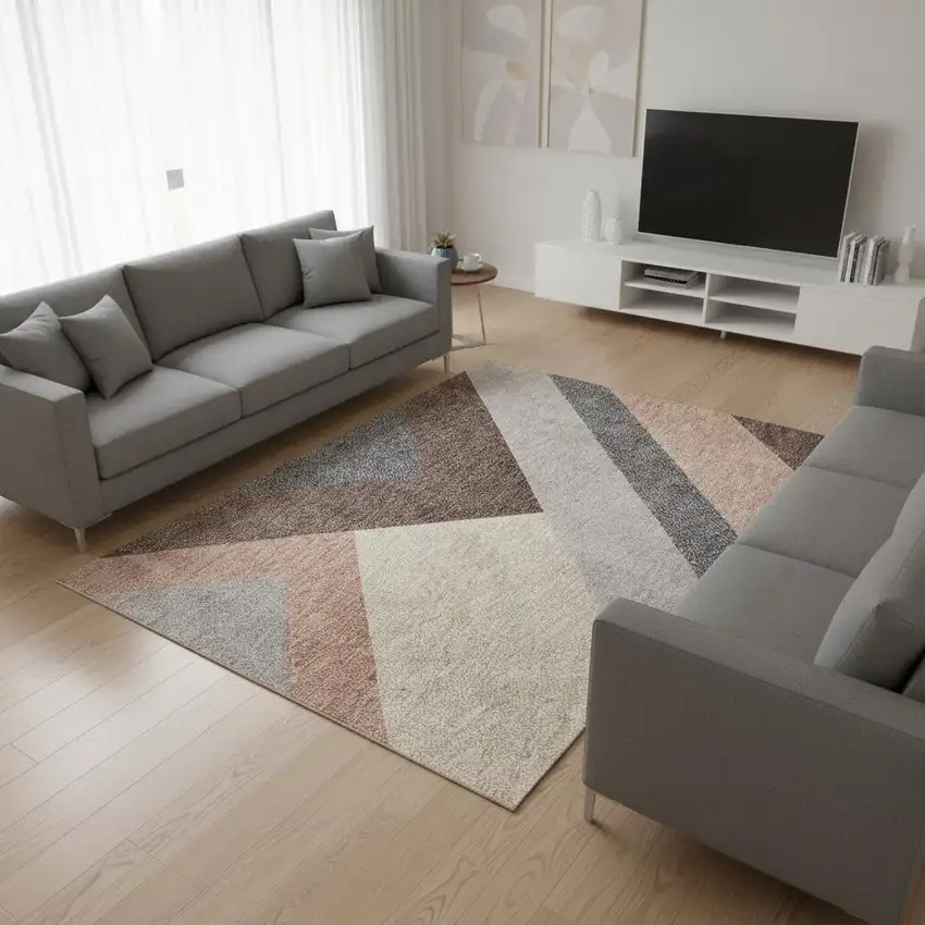 Gray Brown And Beige Geometric Area Rug Photo 1