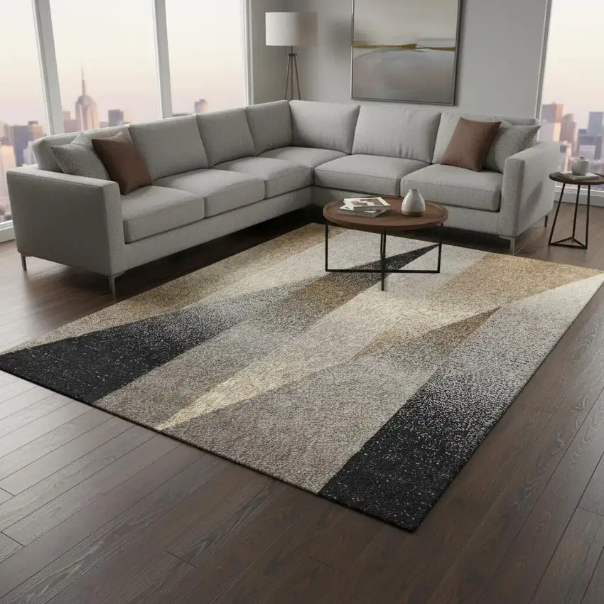 Gray Brown And Beige Geometric Area Rug Photo 1