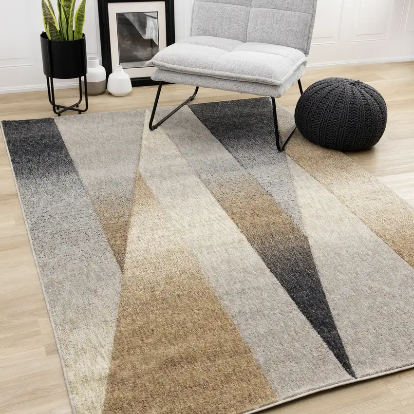 Gray Brown And Beige Geometric Area Rug Photo 6