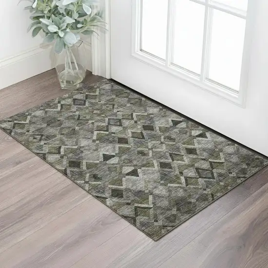 Gray Brown And Beige Geometric Washable Area Rug With UV Protection Photo 2